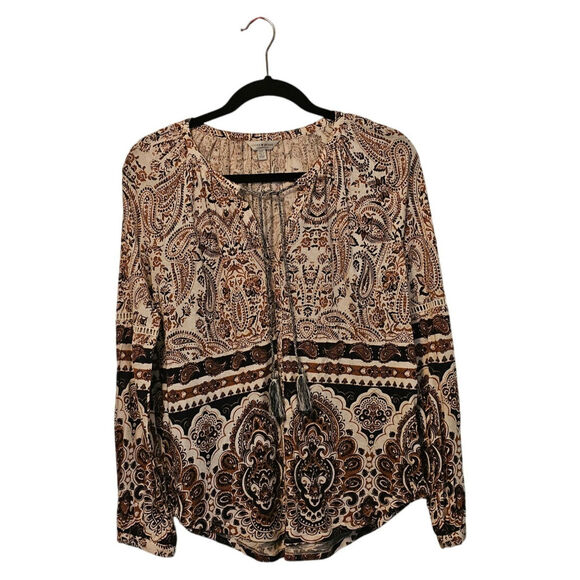 Lucky Brand Knit Top – Size Small – Cream/Brown/Navy Boho Print - Picture 1 of 5
